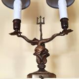 Lampe candélabre 2 feux en laiton doré et ciselé