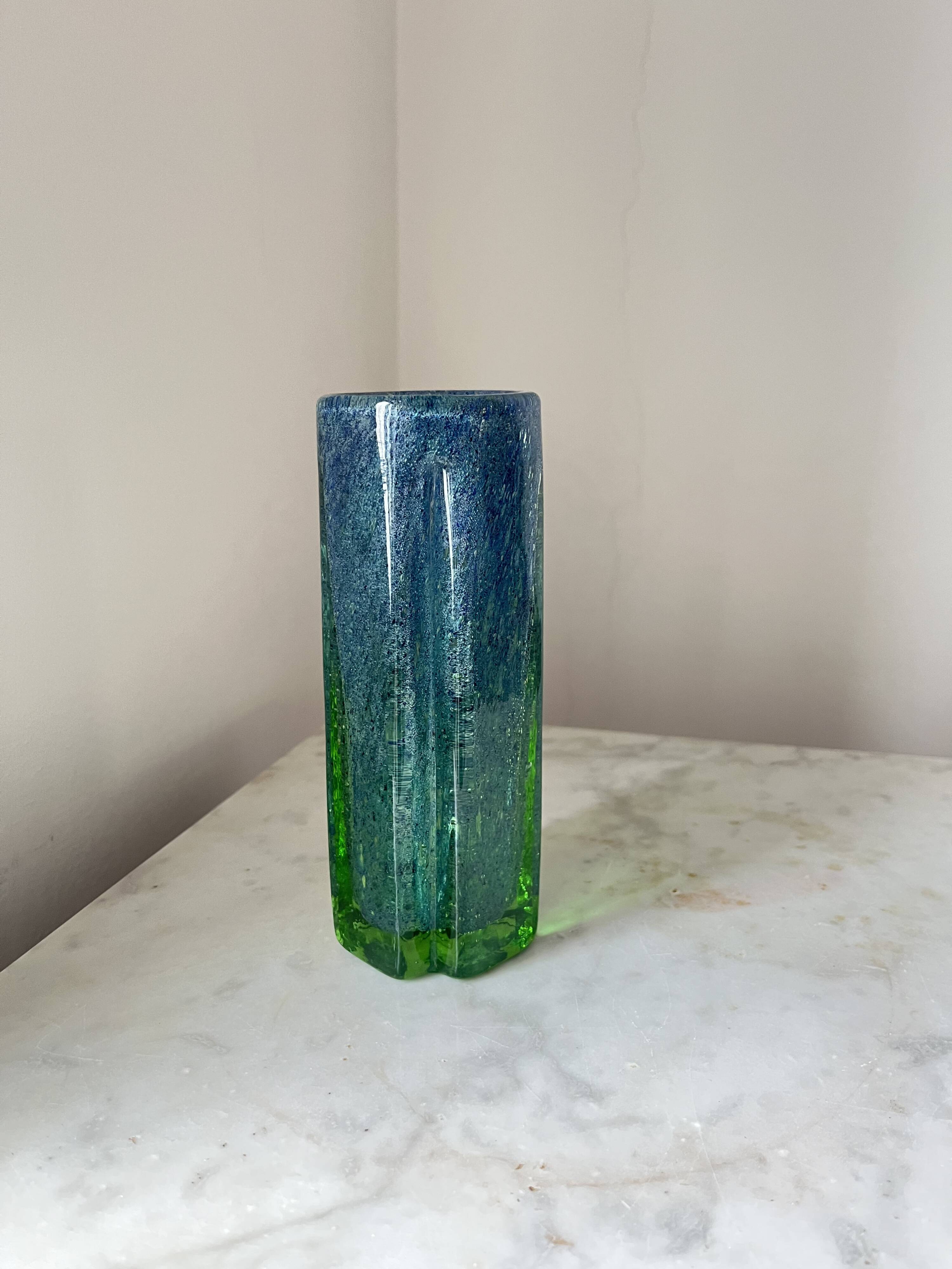 Vase vintage scandinave bleu et vert de Benny Motzfeldt pour Randsfjord