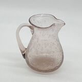 Biot style bubbled glass pitcher, pink tones, vintage