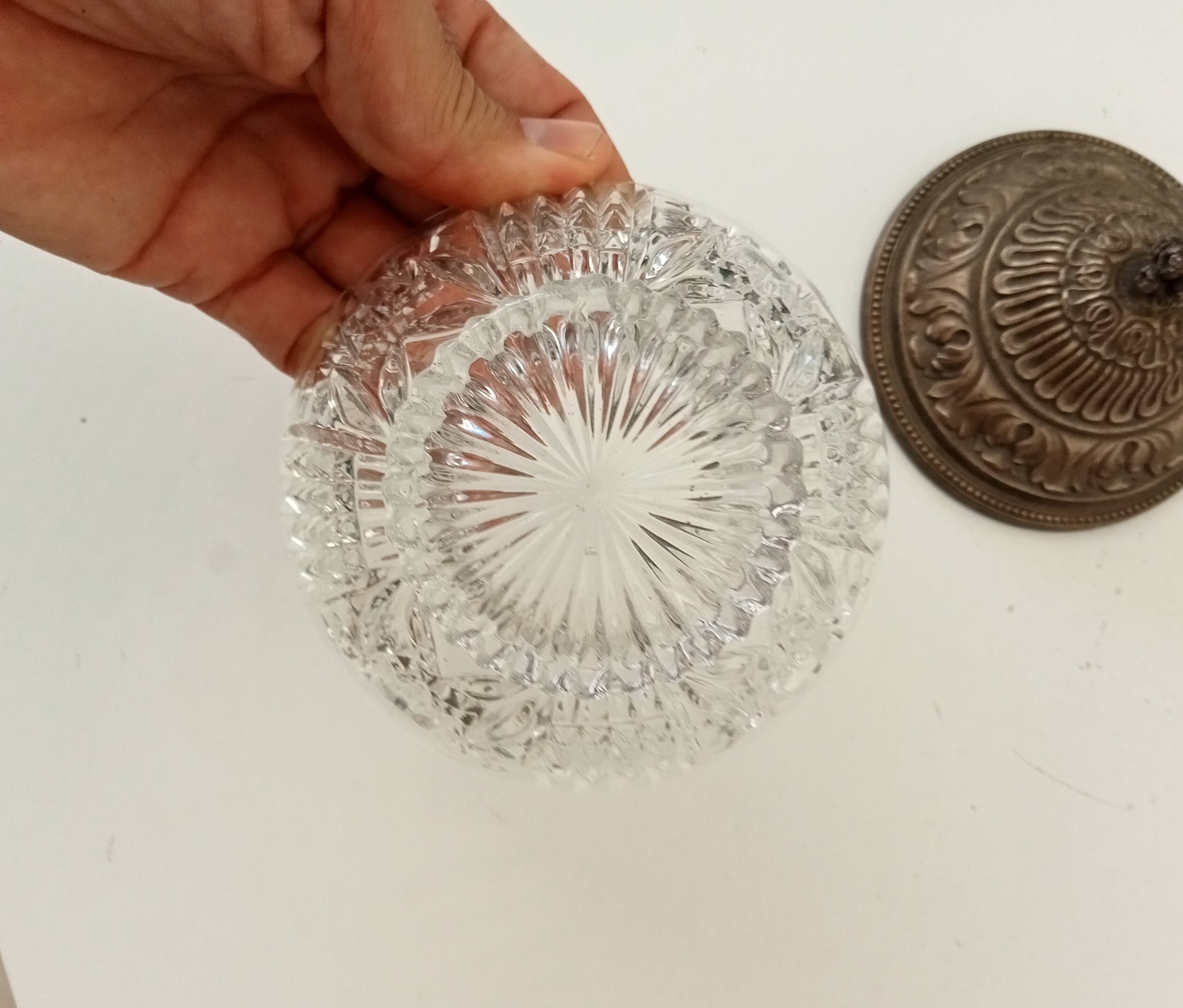 Vintage chiseled glass and tin candy box