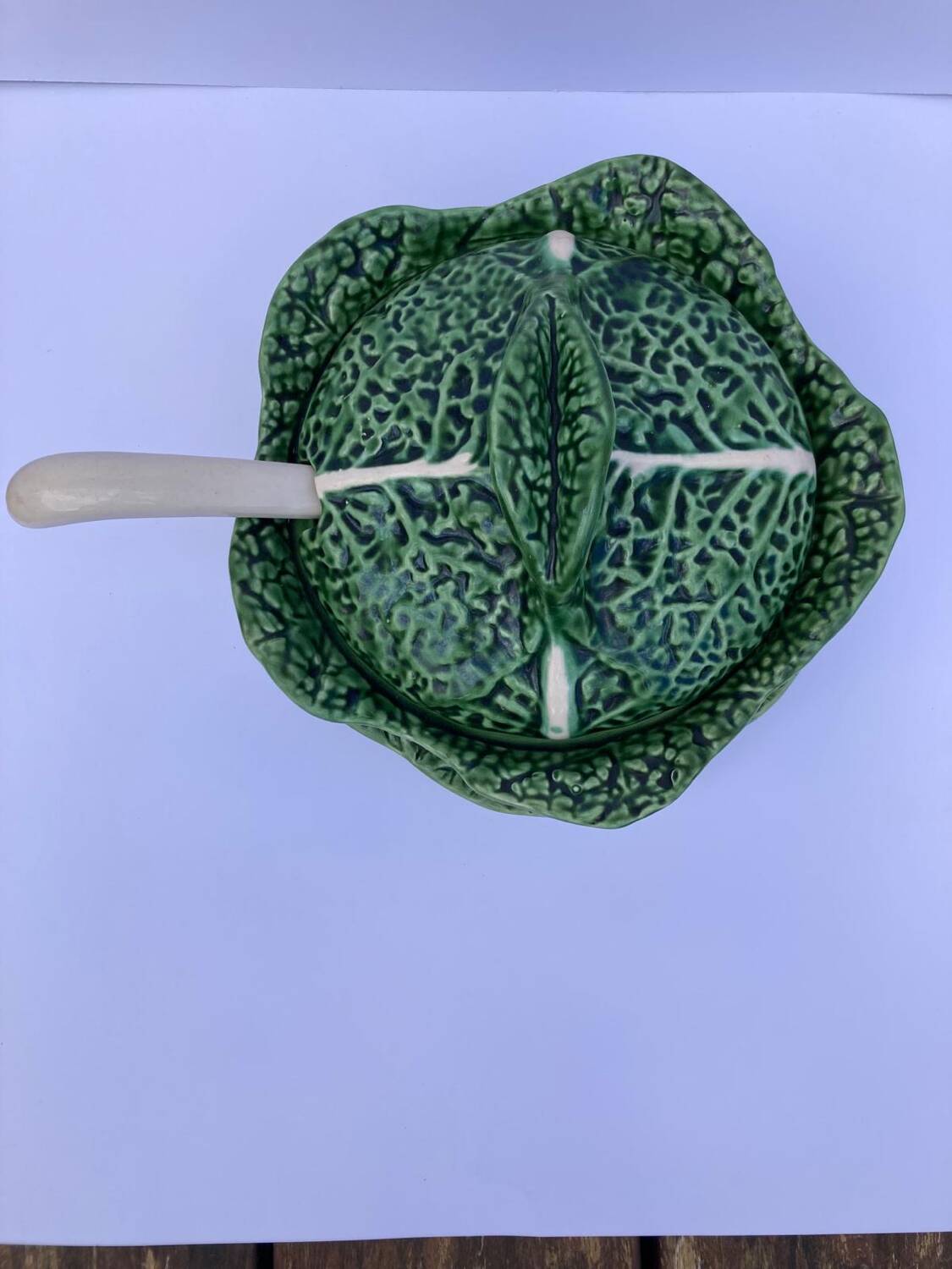 Green cabbage soup tureen
