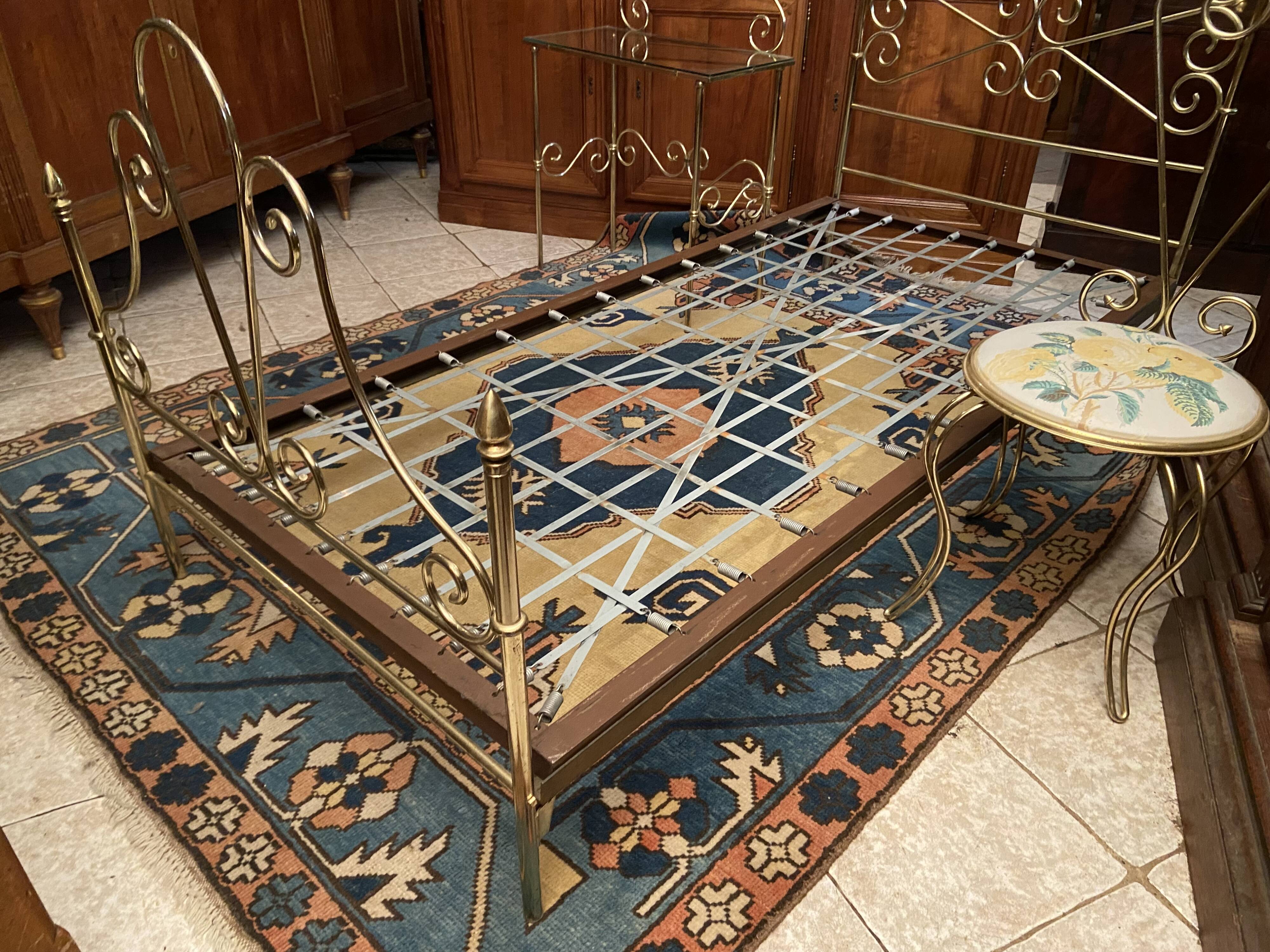 One person romantic bed with bedside table brass bedroom chair