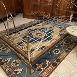 One person romantic bed with bedside table brass bedroom chair