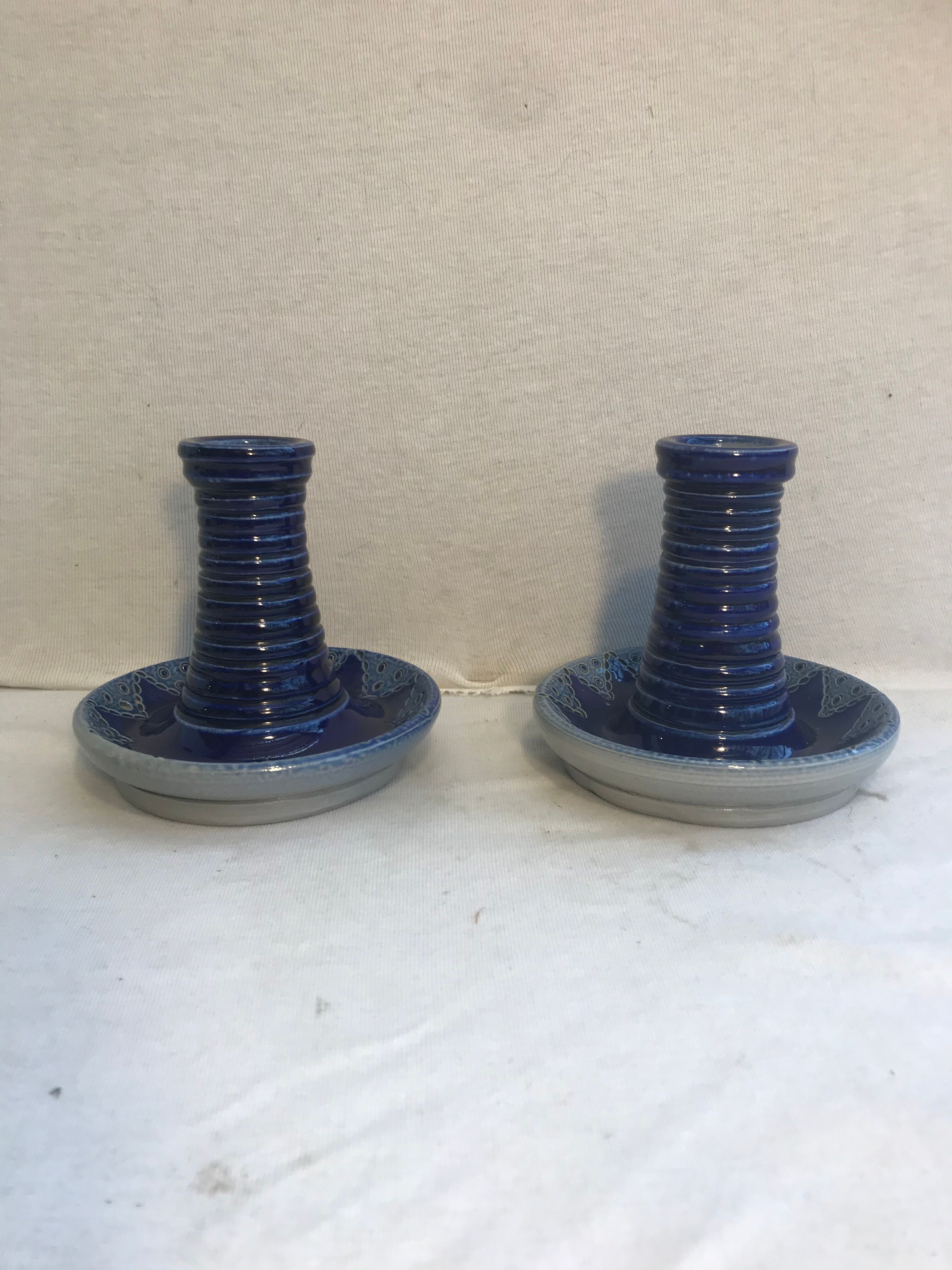 Pair of Betschdorf Schmitter ceramics bougeoirs