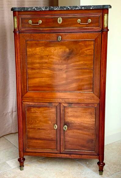 Louis XVI period secretary, in mahogany and Sainte Anne marble, 18th century