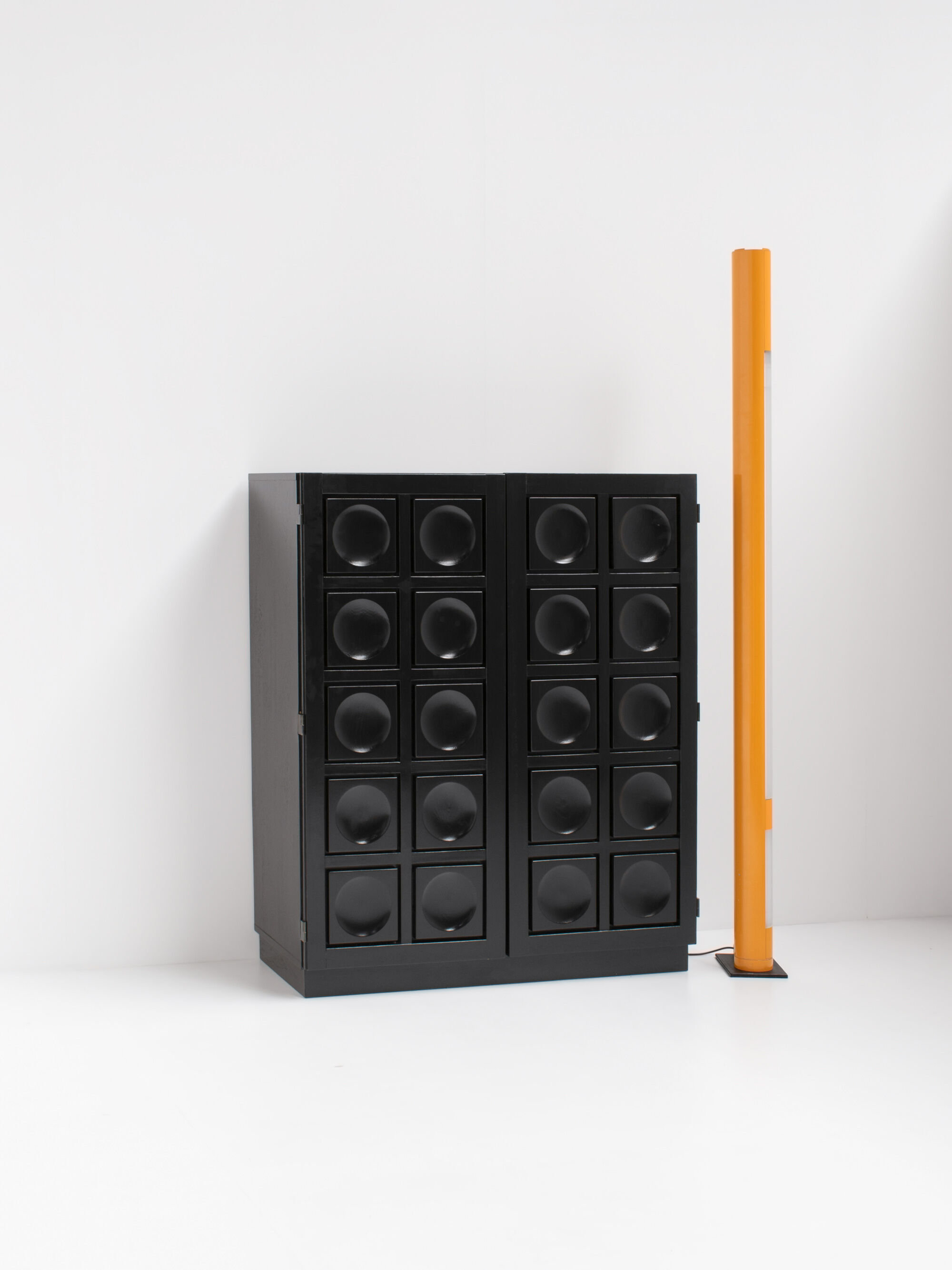 Black Brutalist Bar Cabinet with Graphic Patterned Doors, Belgium 1970s