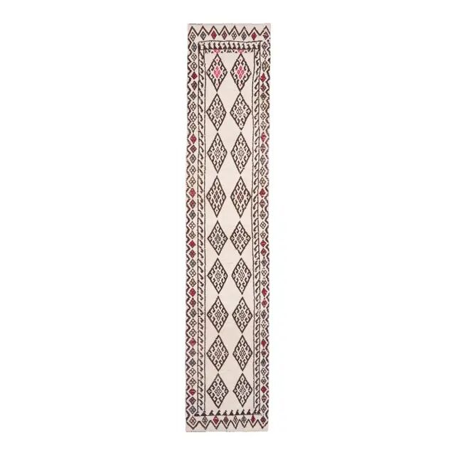 Vintage Turkish Hand-Knotted Wool Cotton White Runner 80x401