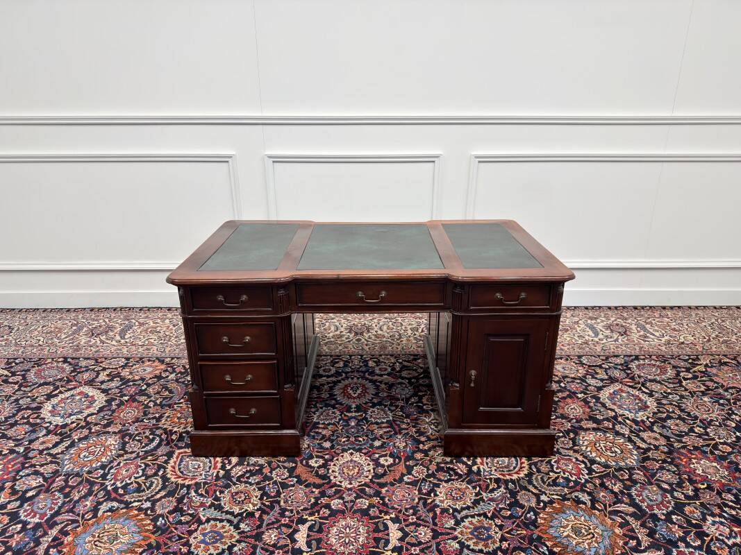 Classic English Partner Desk Green Leather