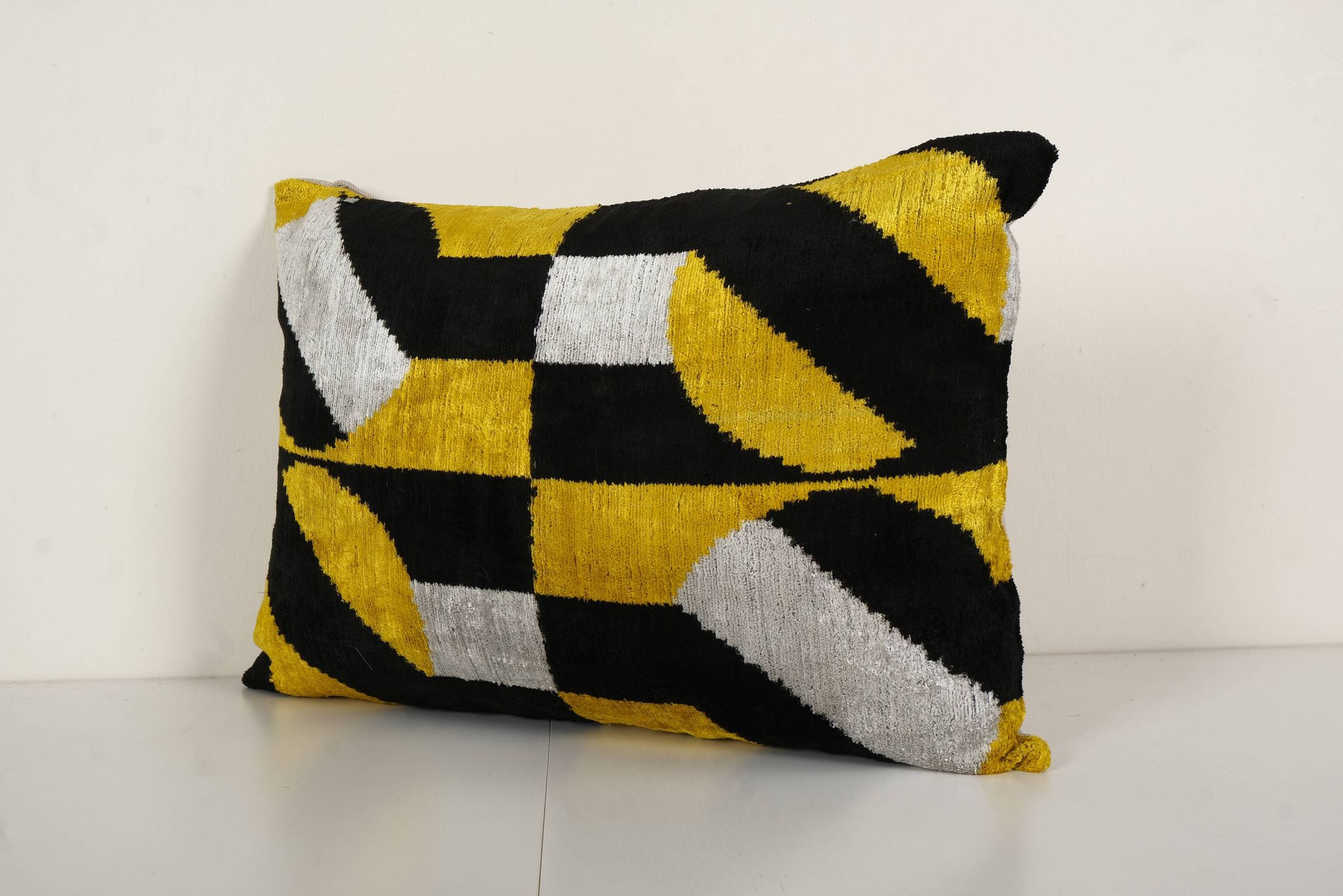 Hand woven velvet ikat lumbar pillow cover