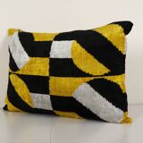 Hand woven velvet ikat lumbar pillow cover