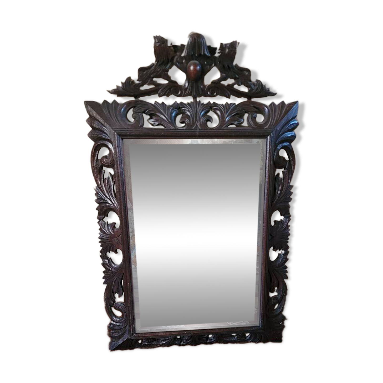 Mirror with pediment, carved wood