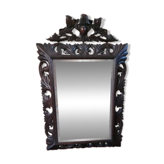 Mirror with pediment, carved wood