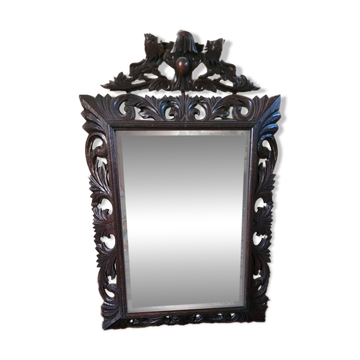 Mirror with pediment, carved wood
