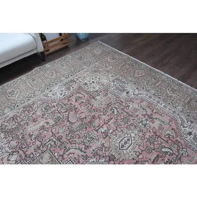 1960s Vintage Persian Handmade Wool Cotton Light Pink Area Rug 285x388