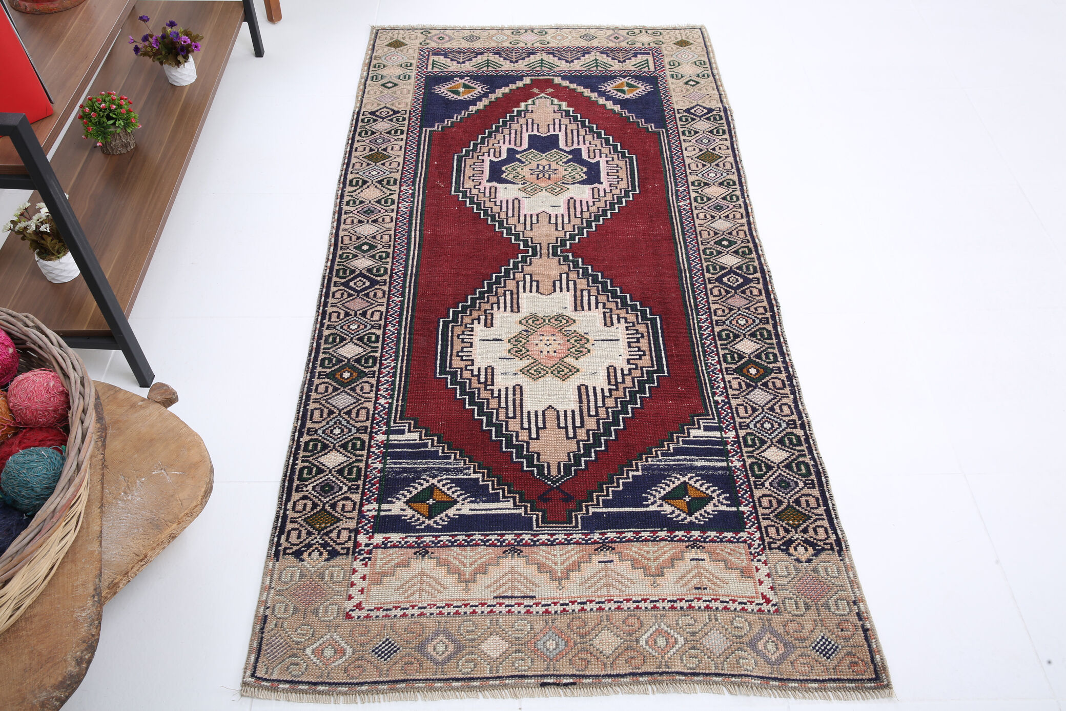Tapis vintage turc classique en laine fait à la main 97x192cm