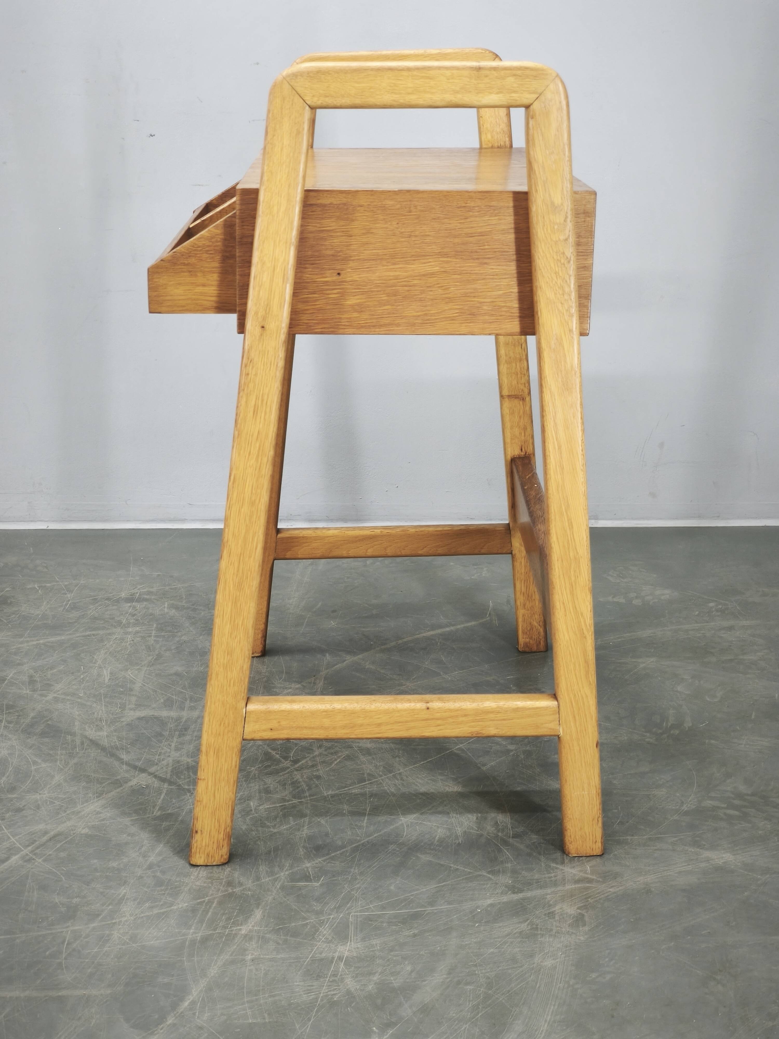 1960s Czech Oak Side Table with Integrated Storage Drawer