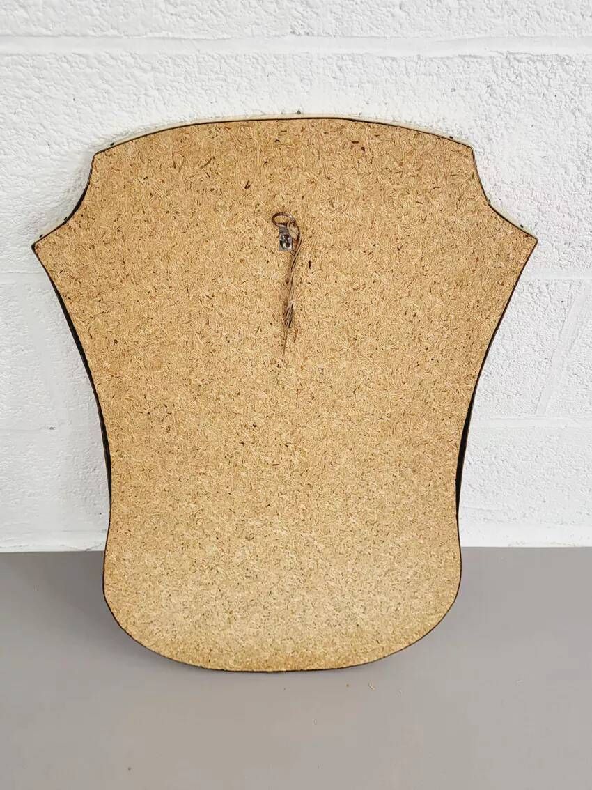 Free-form 60s screen-printed rearview mirror on gold frame