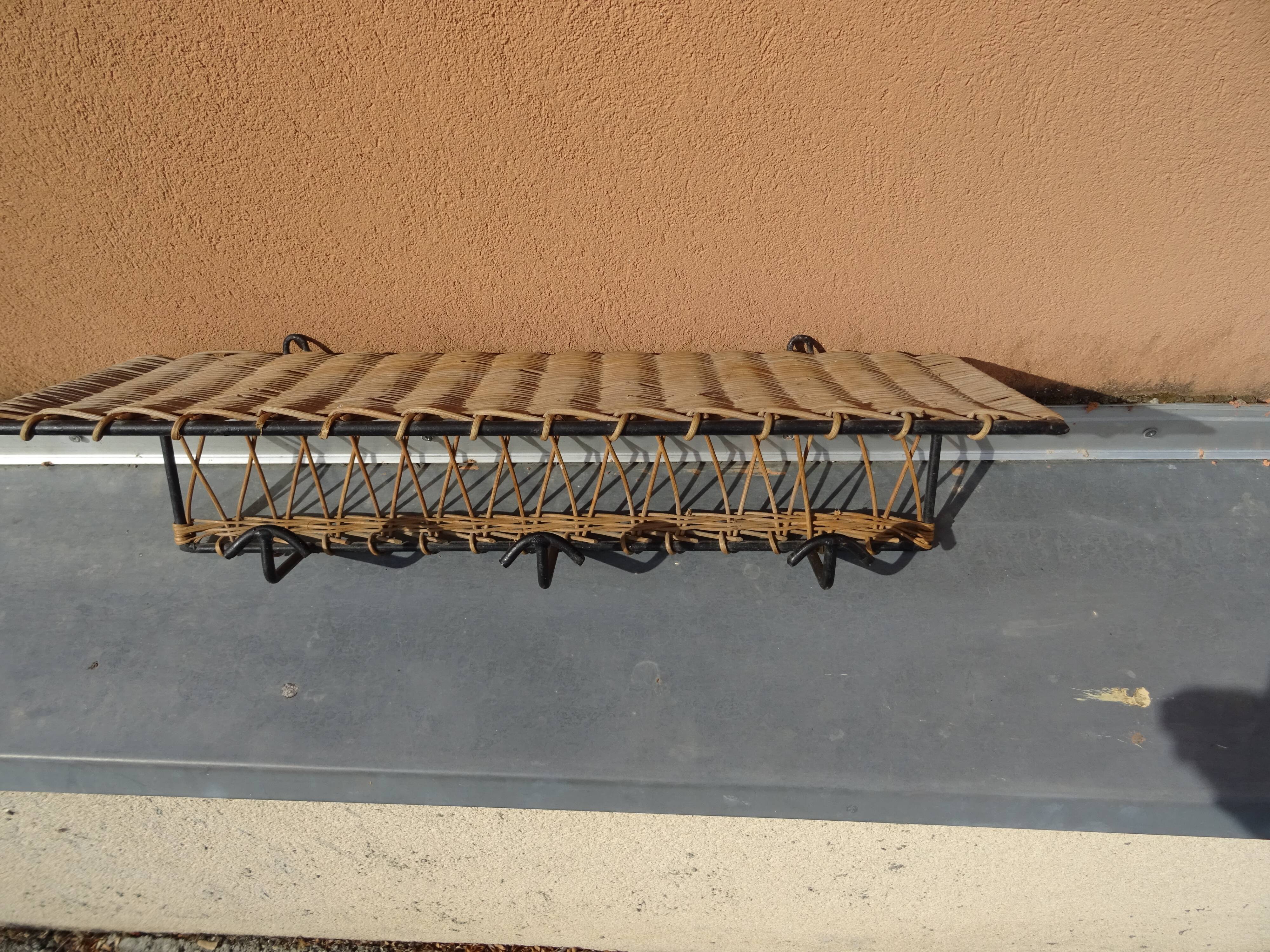 Ferotin coat rack in wicker and metal from the 60s vintage