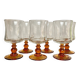 6 small vintage amber stemmed glasses