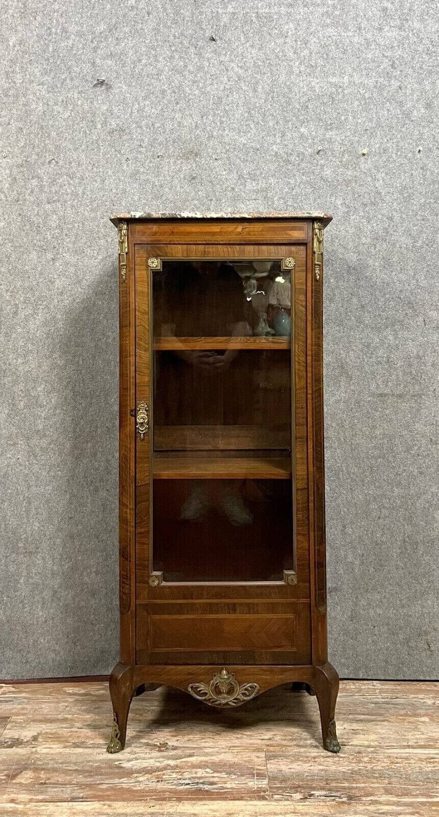 Louis XV style showcase stamped in marquetry and gilded bronzes circa 1850