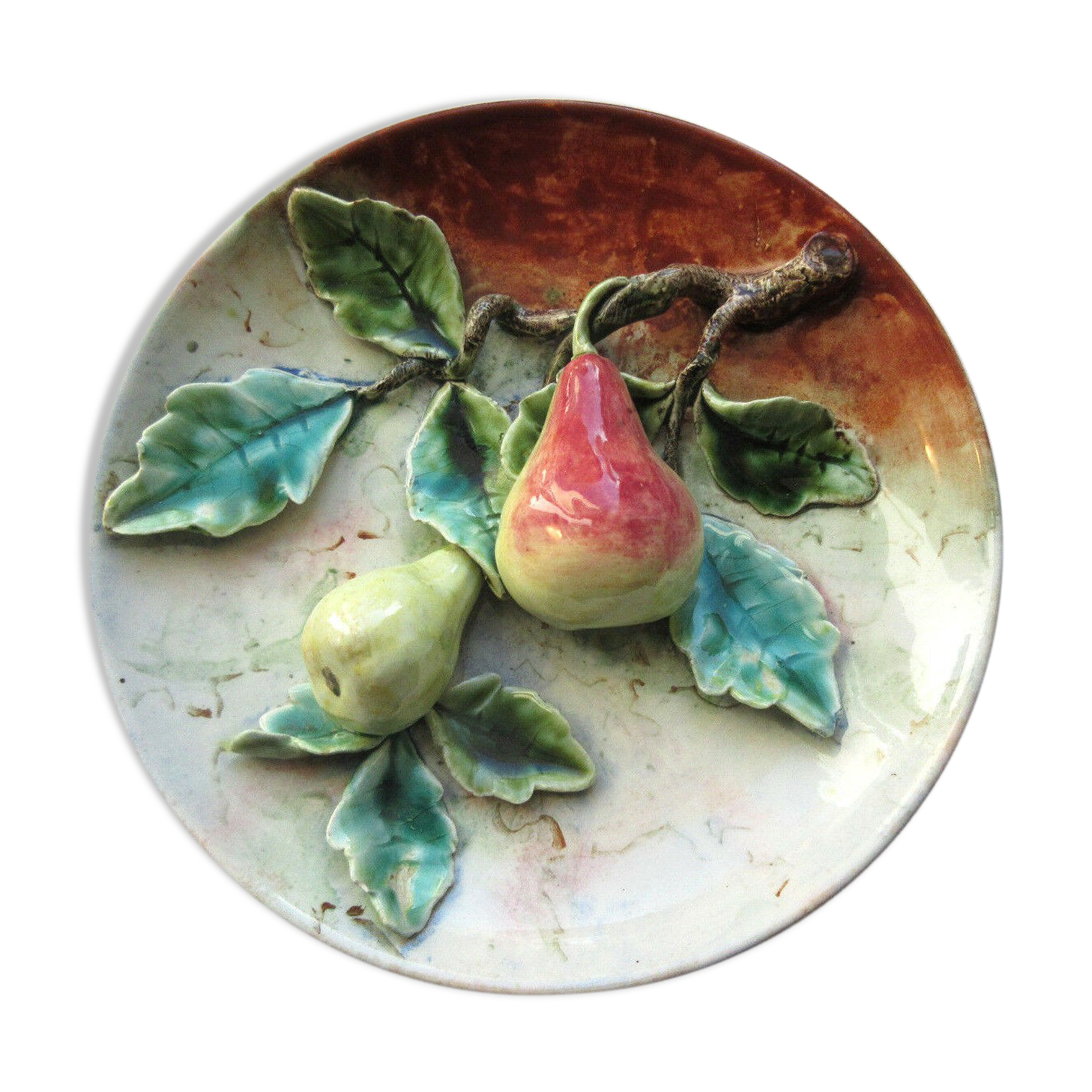 Slurry plate, trompe l'oeil sculpture: pears or apples, your choice