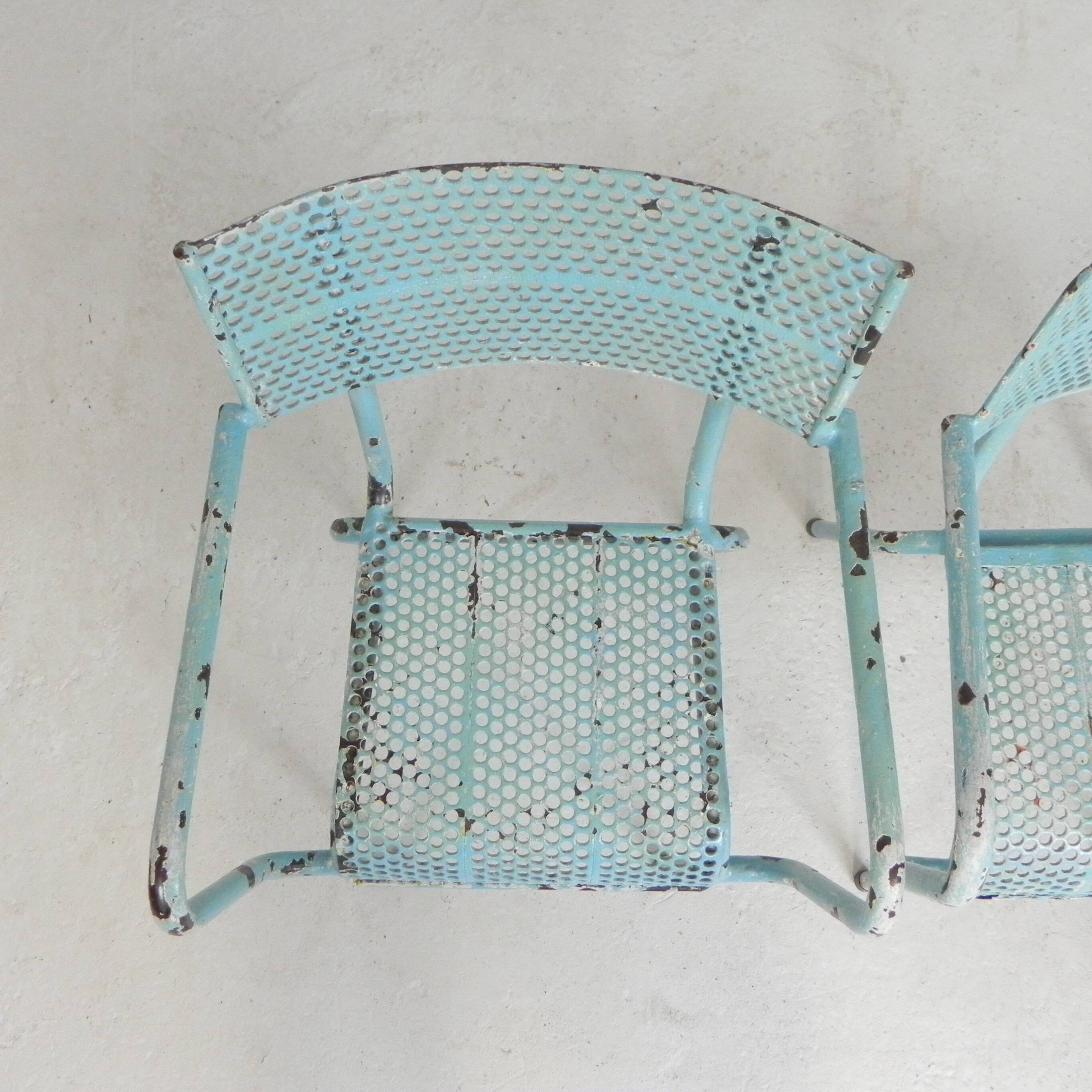 Lot de 2 chaises de jardin industrielles en acier avec accoudoirs, années 1950