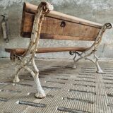 Antique garden bench oak on cast iron legs 125 cm