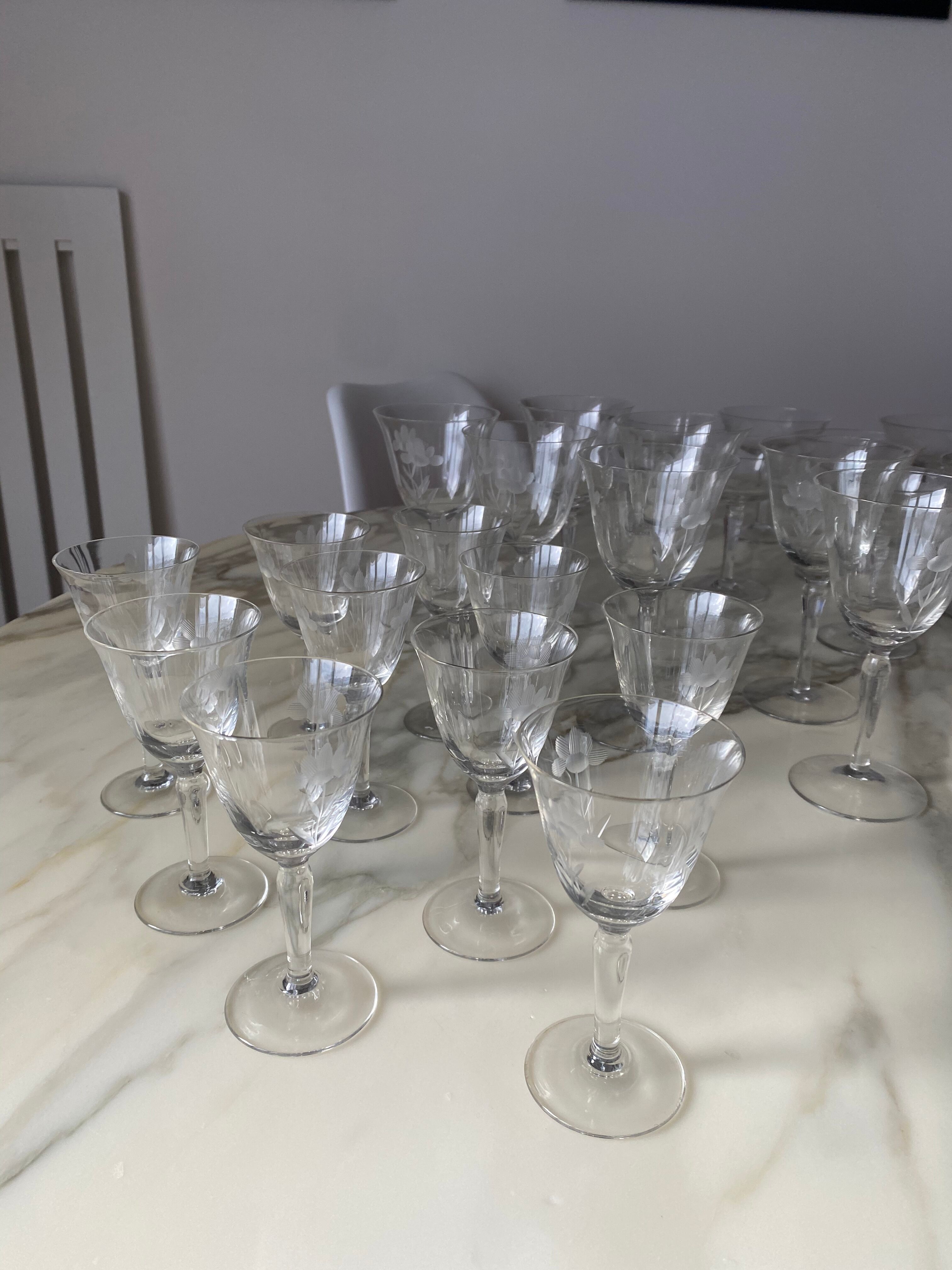 Engraved crystal glass service