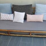Large vintage rattan sofa bed
