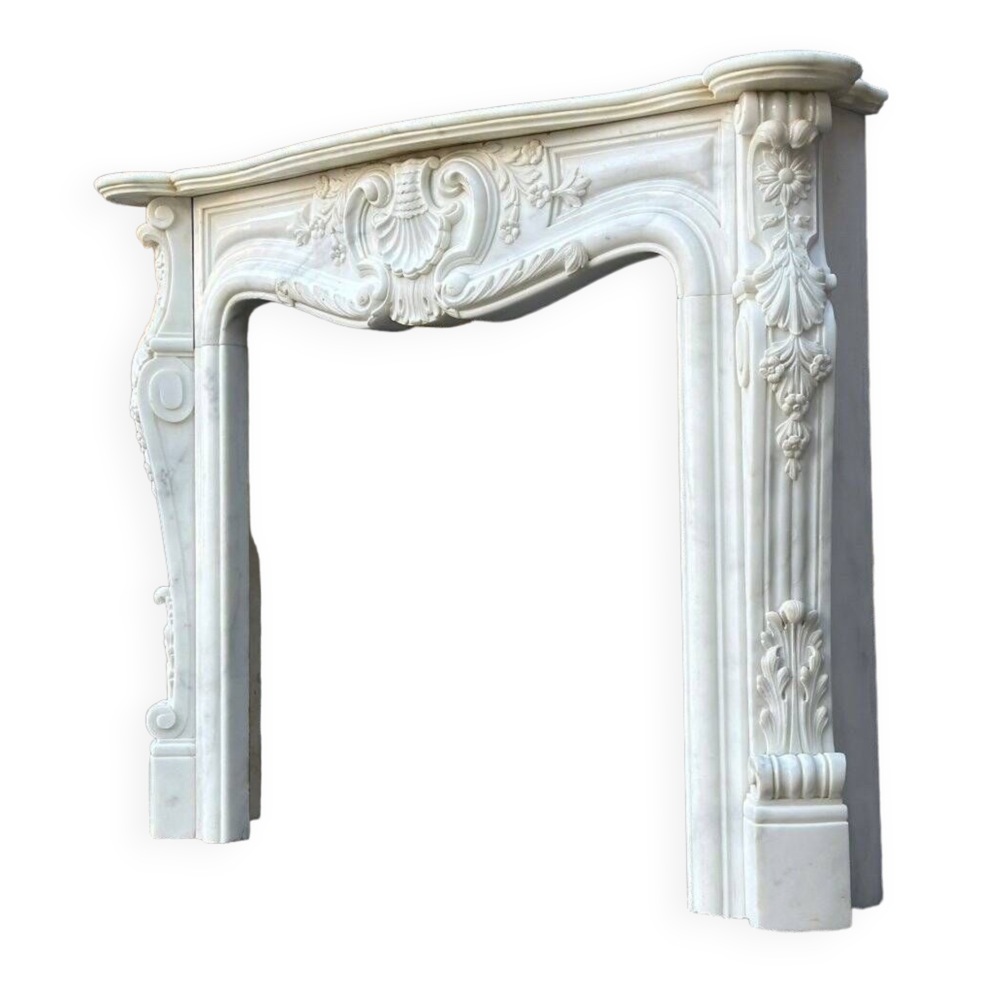 Louis xv style fireplace in carrara marble, circa 1980