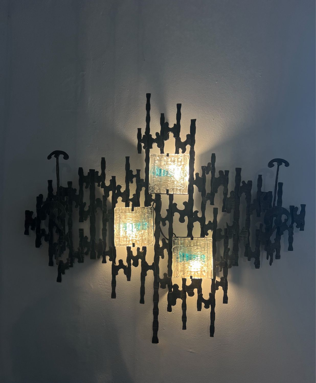 Brutalist Wall-Mounted Lamp & Coat Rack Sculpture by Angelo Brotto