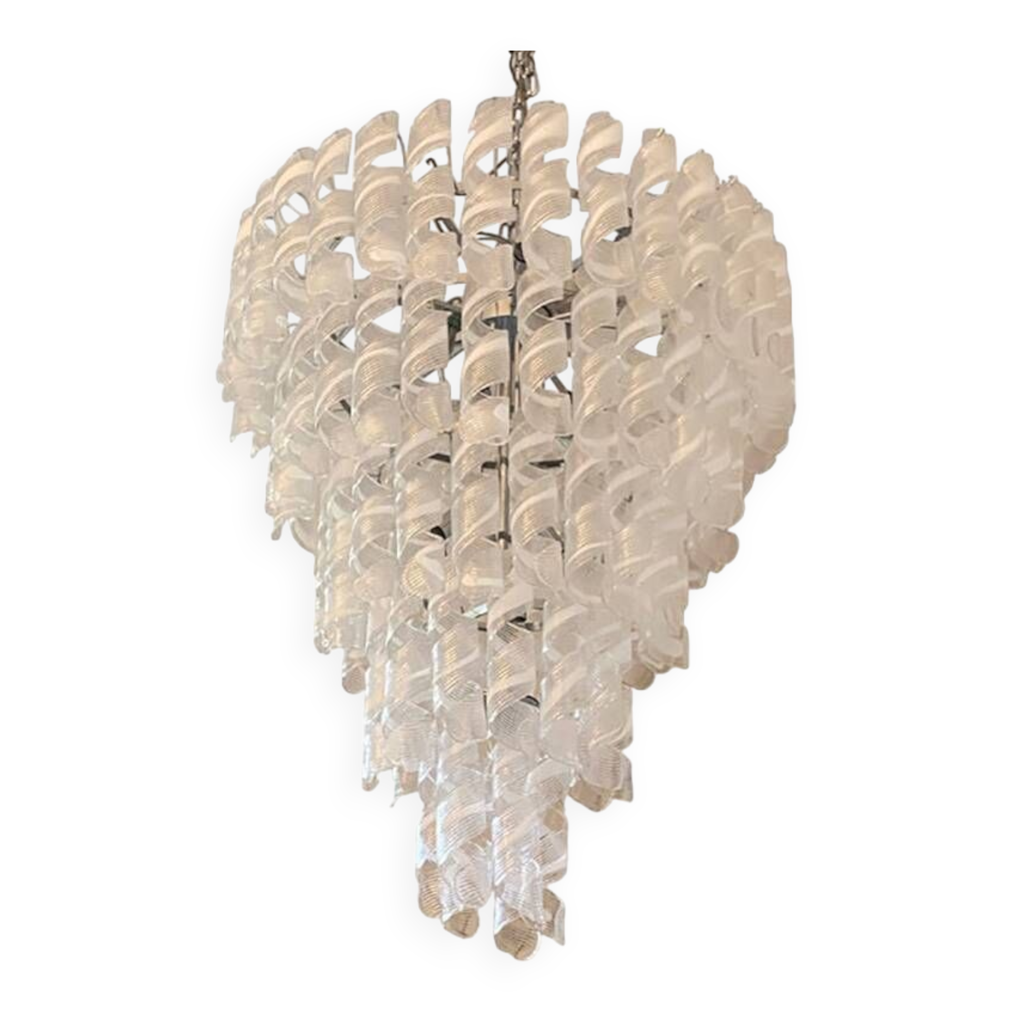 Transparent and White “Ricci” Murano Glass Chandelier