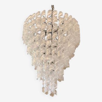 Transparent and White “Ricci” Murano Glass Chandelier