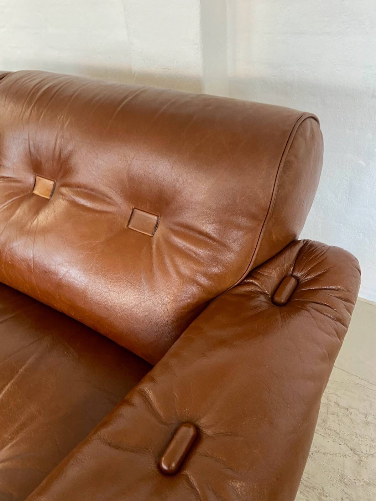 Vintage Danish mid-century cognac brown leather 2-seater Stouby 1970s