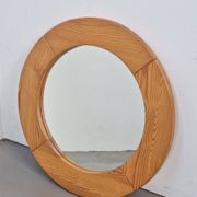 Vintage Scandinavian Round Pine Mirror, 1970s