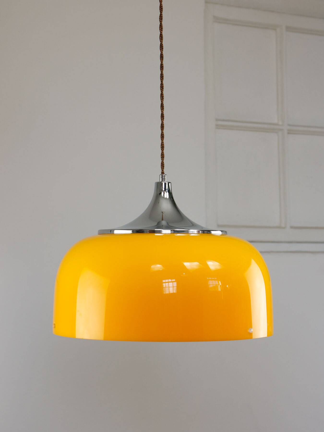 Space Age Yellow Pendant from Guzzini, 1970s