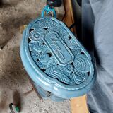 Blue enameled cast iron frying pan