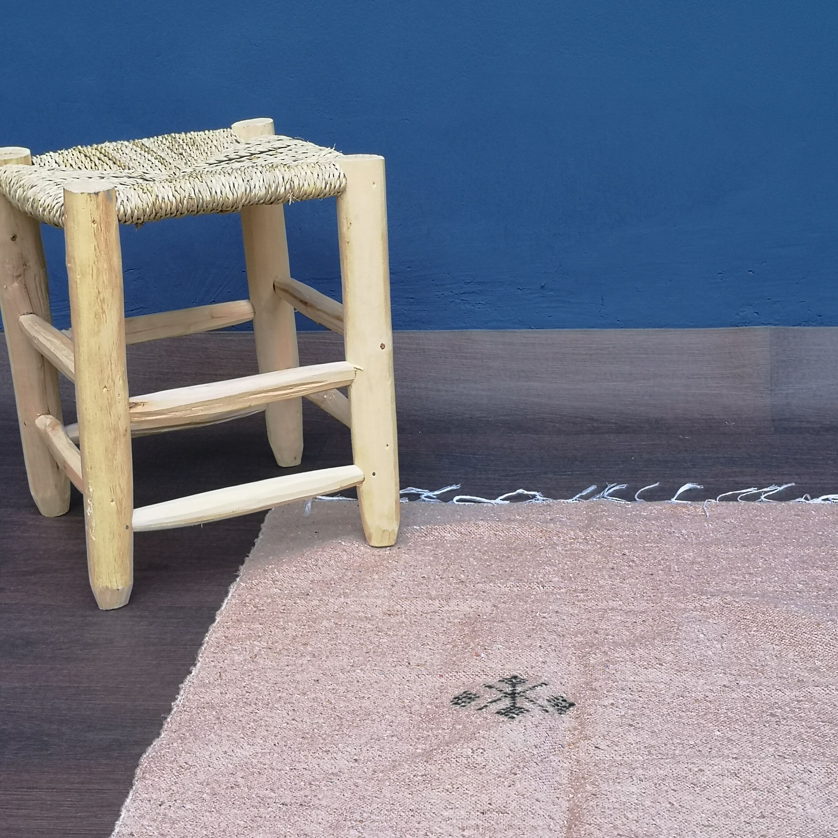 Moroccan berber rug handmade in beige cotton 130 x 220 cm