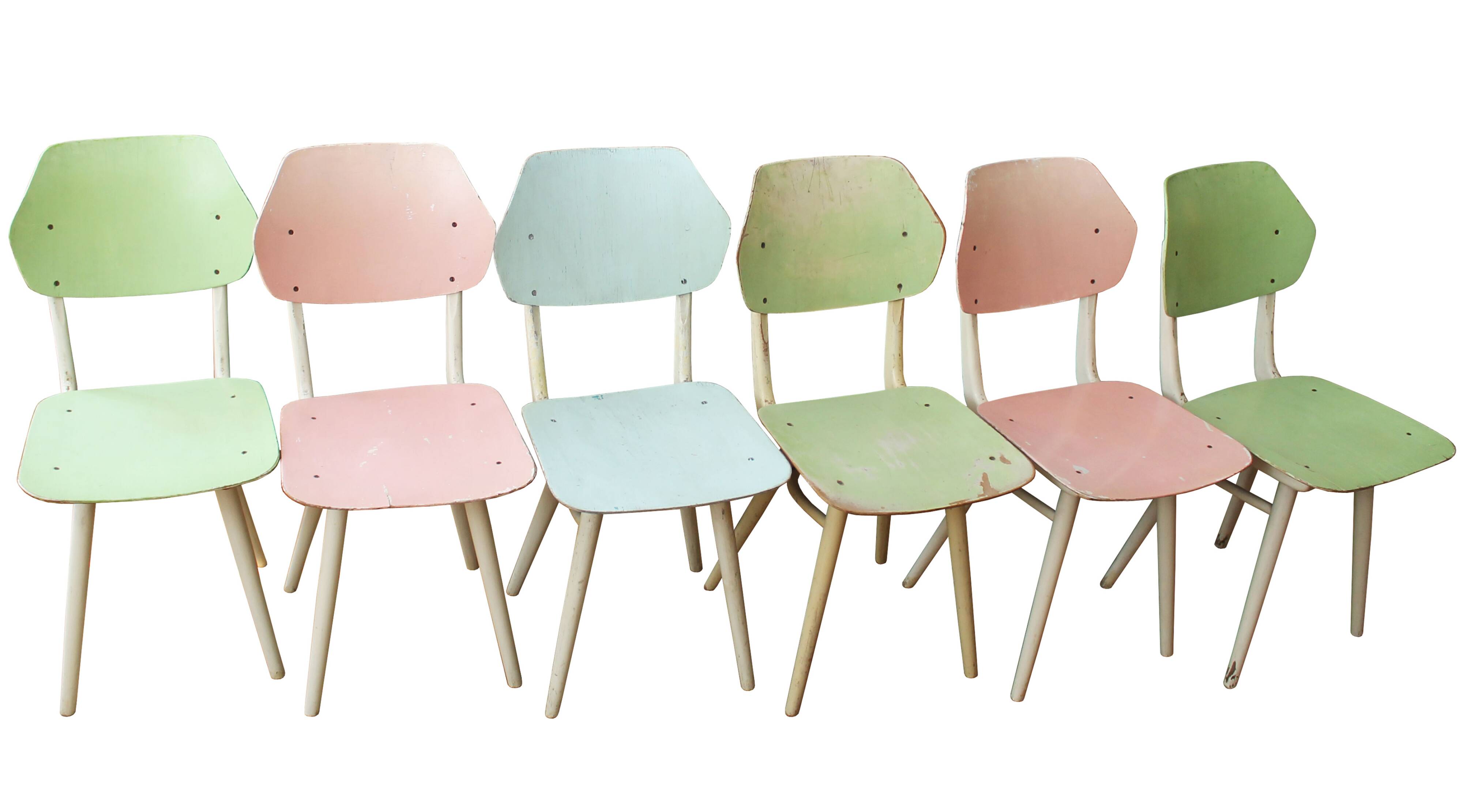 Set of 6 vintage TON chairs in painted wood, Czechoslovakia, 1964
