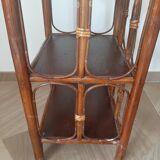 Vintage - set of 2 shelves of wooden floor, bamboo and rattan - 3 levels- retro 80s