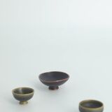 Small Mid-Century Scandinavian Modern Collectible Brown Stoneware Bowls by John Andersson, Set of 3