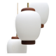 Bent Karlby "China" pendant lights, 3 lights, teak and glass, Lyfa, Denmark, 1960.
