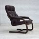 1970s, Scandinavian armchair, brown furniture leather, bent wood.