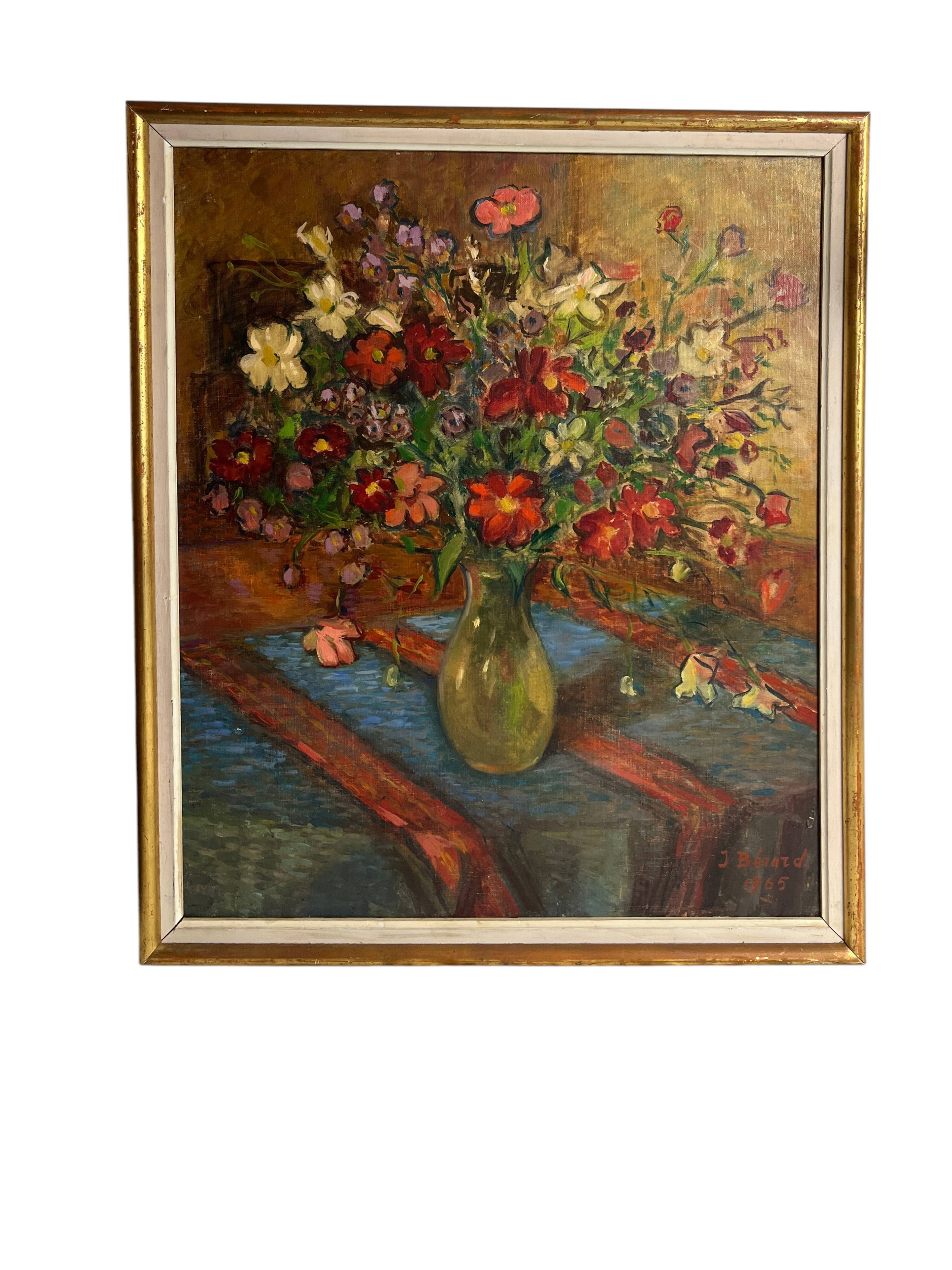 Oil on canvas still life with a red bouquet signed Bérard 20th century.