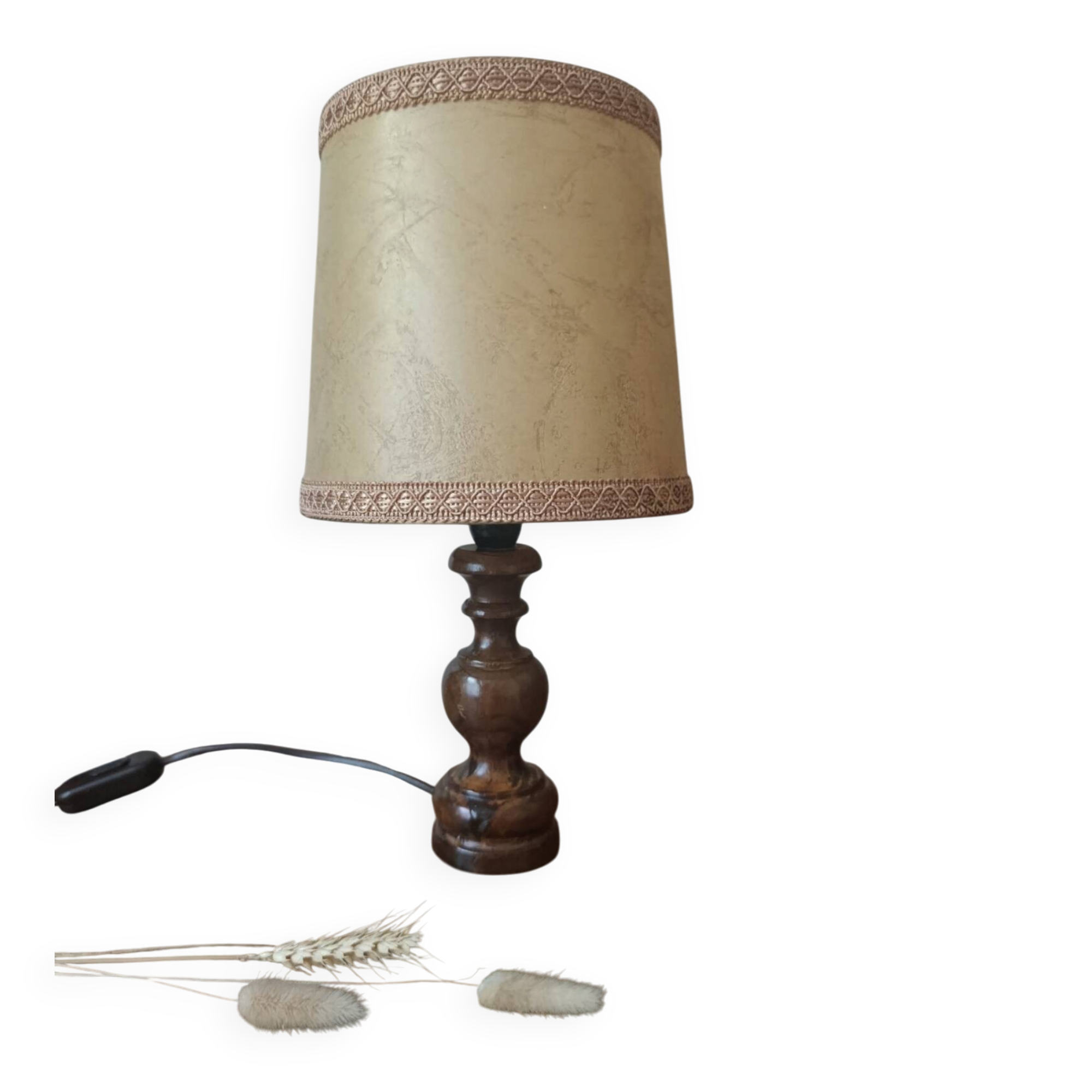 bedside lamp turned wooden base | lampshade for