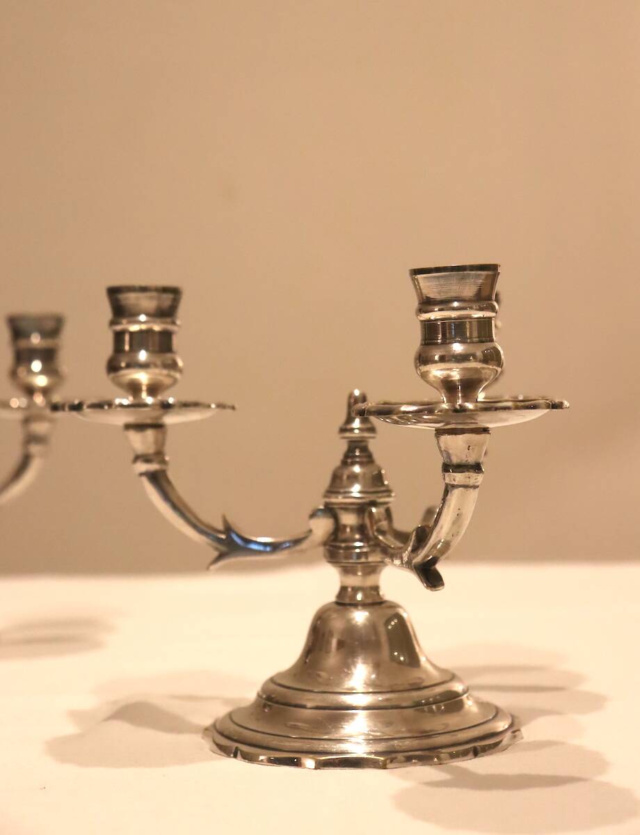 Pair of triangular 3-light candlesticks