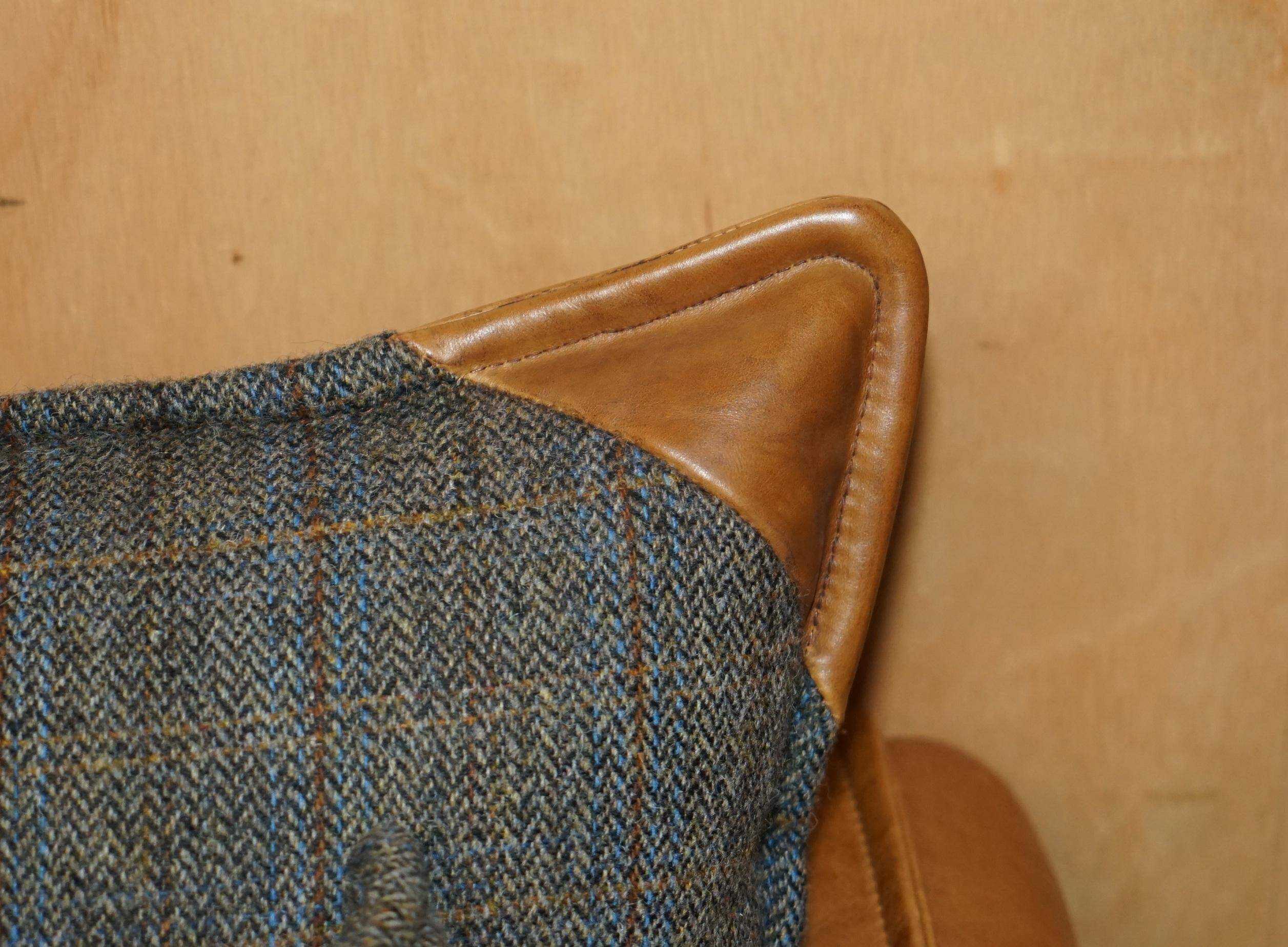 Leather Harris Tweed sofa made in England.