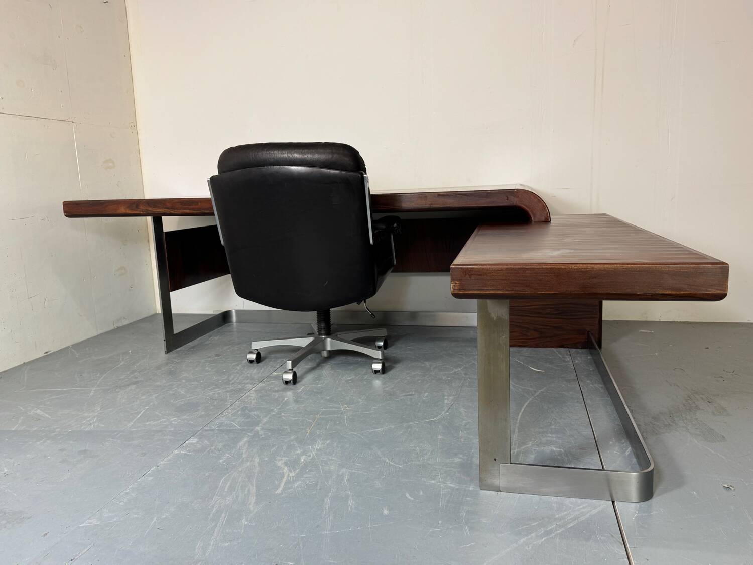 Vintage Danish design mid century wood steel Sibast executive desk