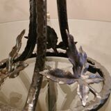 Lampe art nouveau fer forgé et tulipe verre opaque moulé  28x15