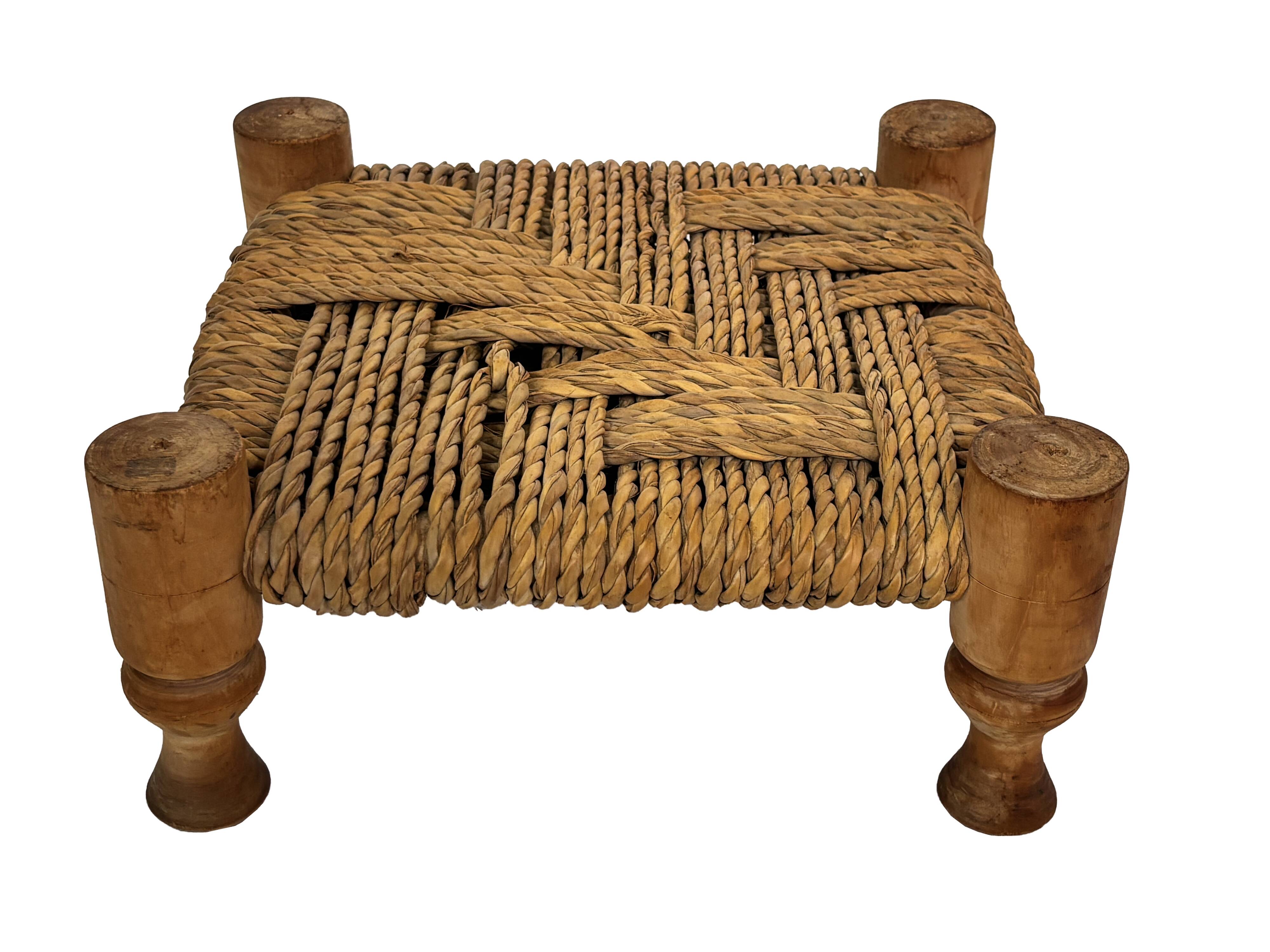 Vintage Footstool wood and rope, 1960s